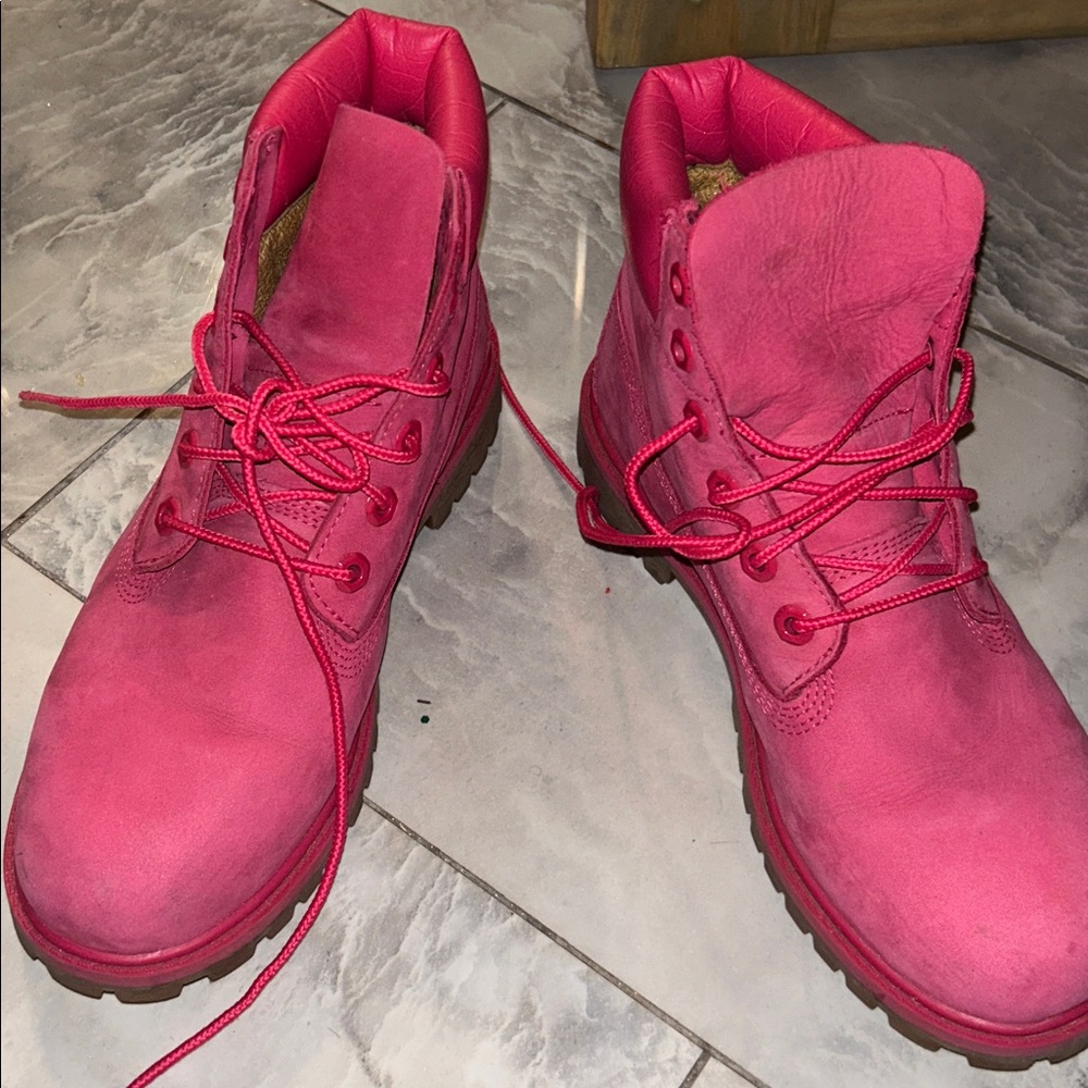 Timberland Pink and Tan Interior Boots